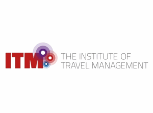 The ITM logo shows "ITM" in large red letters with overlapping colored circular rings and dots, next to the words "THE INSTITUTE OF TRAVEL MANAGEMENT" in light gray uppercase letters on a white background.